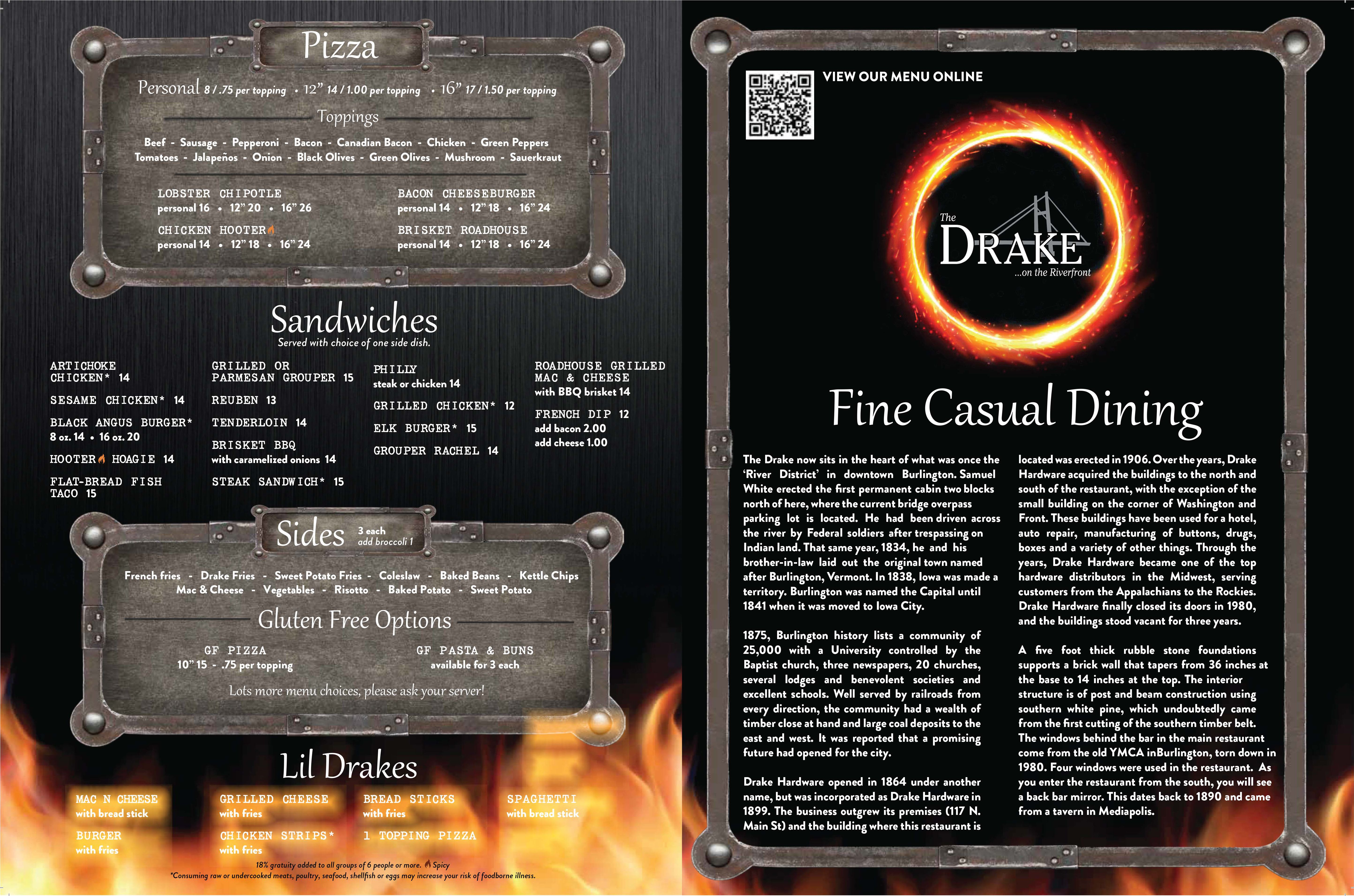 Drake on the Riverfront Food Menu